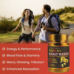 Horny Goat Weed Capsules with Tongkat Ali and Saw Palmetto (1484mg) | Dietary Supplement for Energy, Performance, Blood Flow, Libido, and Stamina