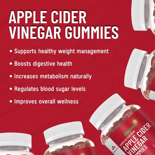 Apple Cider Vinegar Gummies (500mg) | Dietary Supplement for Detox, Weight Loss, Cholesterol, and Energy