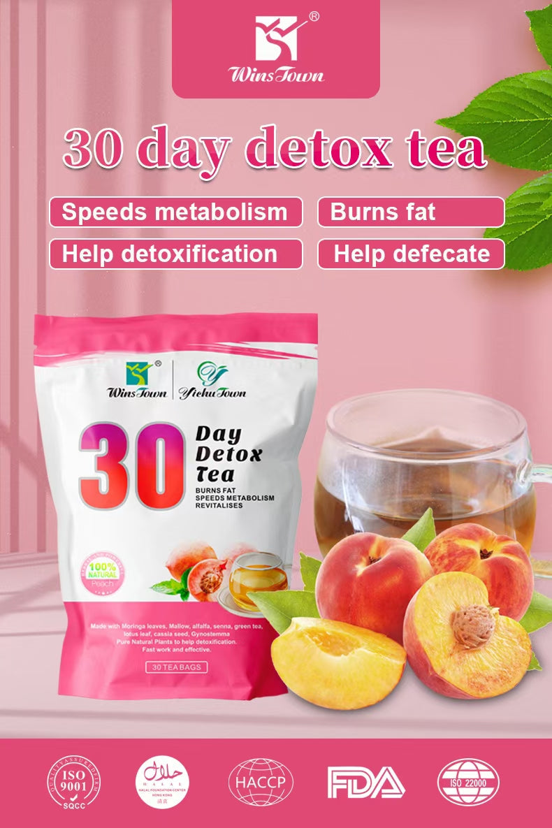 30 Day Detox Tea (Peach Flavour) | Herbal Tea for Body Detoxing, Belly Fat, and Metabolism