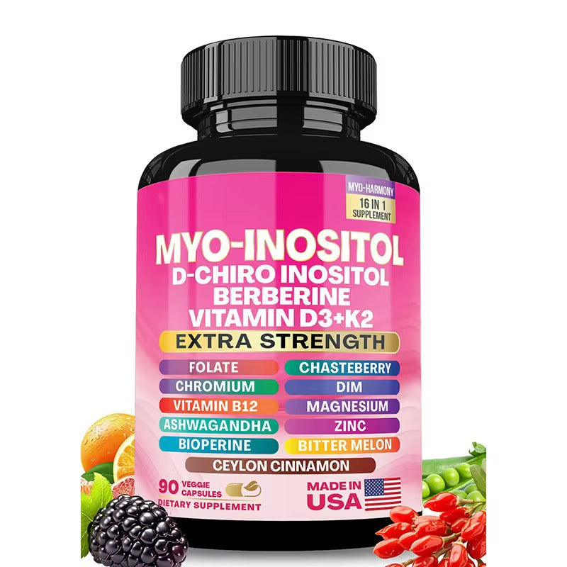 16-in-1 Myo-Inositol Blend Capsule (90 capsules) — Myo-Inositol, Berberine, D-Chiro Inositol, Folate, DIM, Zinc, Magnesium Blend, Ceylon Cinnamon, Ashwagandha, Chasteberry, Chromium, Bitter Melon, Vitamins B12, K2 & D3, and Bioperine