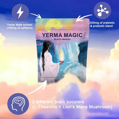 Yerma Magic Powder with Yerba Mate, Fiber Blend, Lion’s Mane, L-Theanine (330g size, 30 servings) | Dietary Supplement for Energy, Gut, Brain Fog, and Focus