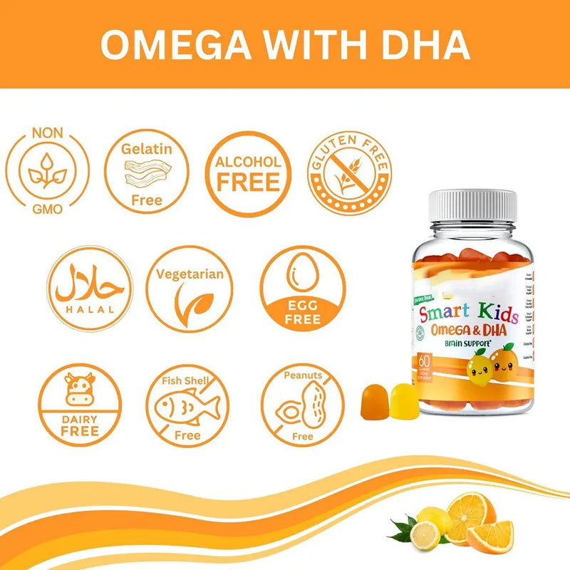 Omega-3 and DHA Gummies for Kids | Dietary Supplement for Brain Development and Heart Health