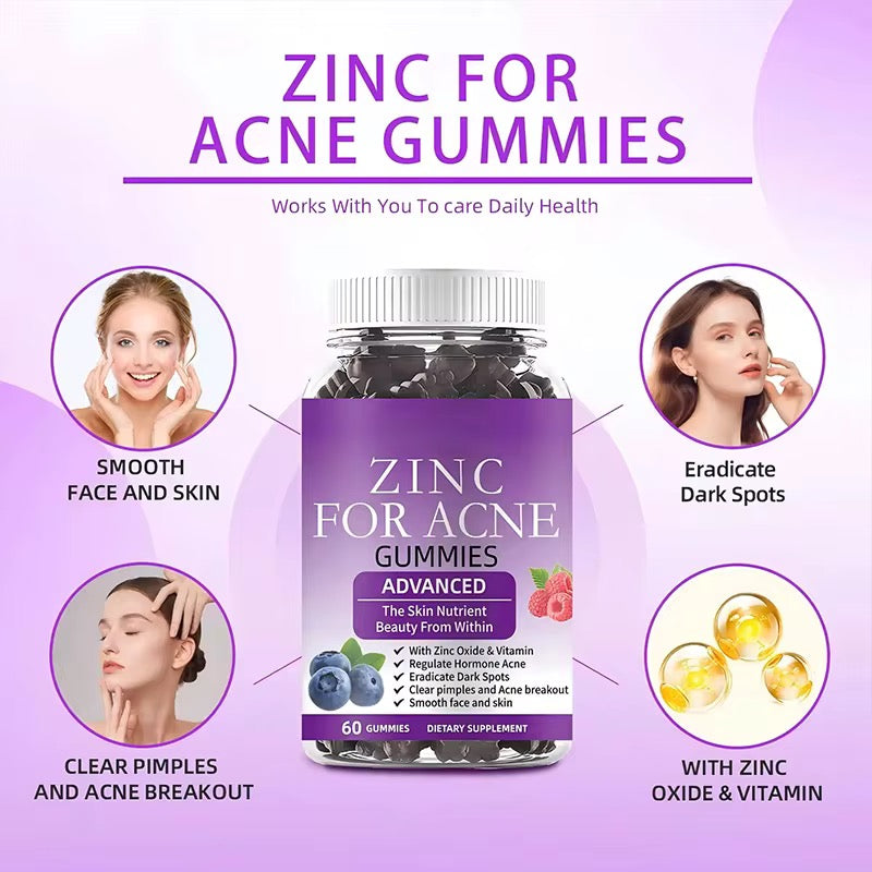 Zinc for Acne Gummies | Dietary Supplement for Pimples, Dark Spots, Acne Breakout