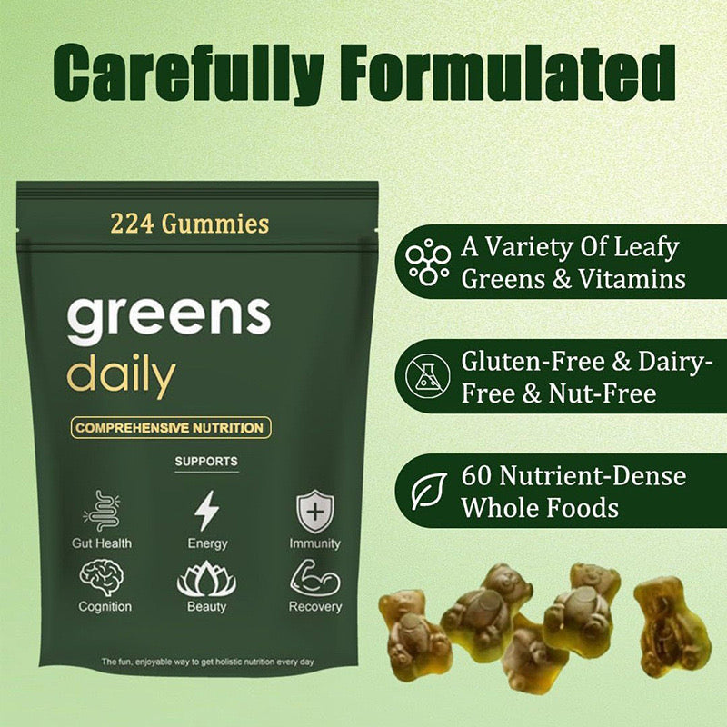 Greens Daily Gummies (224 gummies) | Dietary Supplement for Gut, Immunity, Energy, Cognition, Beauty, and Muscle Recovery