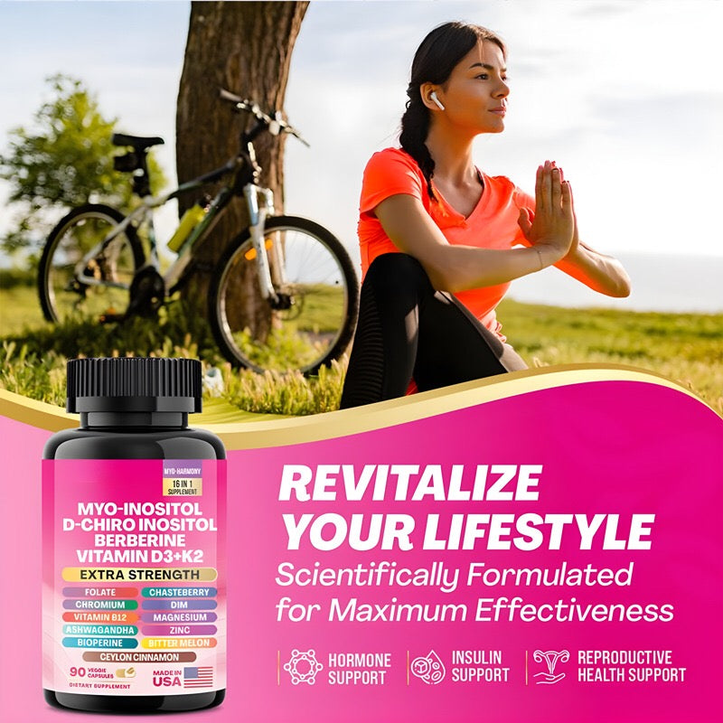 16-in-1 Myo-Inositol Blend Capsule (90 capsules) — Myo-Inositol, Berberine, D-Chiro Inositol, Folate, DIM, Zinc, Magnesium Blend, Ceylon Cinnamon, Ashwagandha, Chasteberry, Chromium, Bitter Melon, Vitamins B12, K2 & D3, and Bioperine