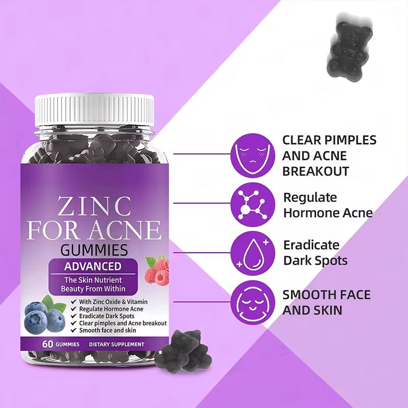 Zinc for Acne Gummies | Dietary Supplement for Pimples, Dark Spots, Acne Breakout