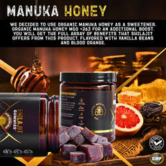 Authentic Himalayan Shilajit Gummies with Manuka Honey (Zero Sugar, 30 gummies) | Dietary Supplement for Energy, Stamina, Cognitive Function, Skin, and Bone Health