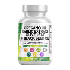 7-in-1 Oregano Oil Blend Capsule — Oregano Oil, Garlic, Olive Leaf, Black Seed Oil, Zinc, Elderberry, and Vitamin D3