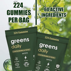 Greens Daily Gummies (224 gummies) | Dietary Supplement for Gut, Immunity, Energy, Cognition, Beauty, and Muscle Recovery