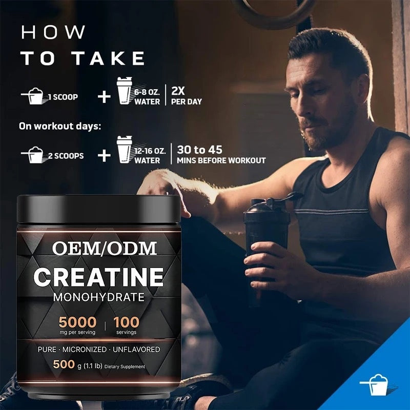Creatine Monohydrate Powder (500g, 5000mg Creatine, 100 Servings) | Dietary Supplement for Pre and Post-Workout