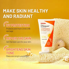 DISAAR Whitening Sunscreen Cream with Nicotinamide, Vitamin C, and Aloe Vera (80g size, SPF 50 PA+++)