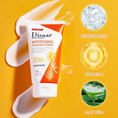 DISAAR Whitening Sunscreen Cream with Nicotinamide, Vitamin C, and Aloe Vera (80g size, SPF 50 PA+++)