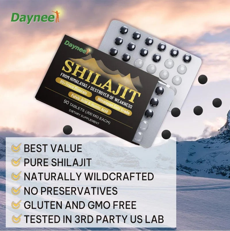 Himalayan Shilajit Tablet with Fulvic and Humic Acid (90 tablets, 200mg, 85+ Trace Minerals)