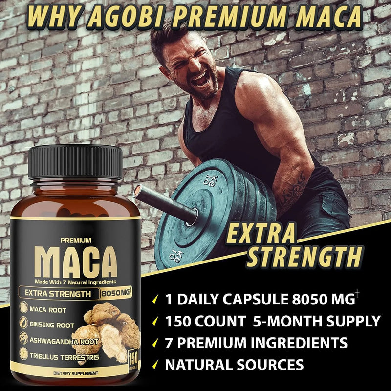Maca Extra Strength Capsules with Maca Root and 6 Natural Ingredients (120 capsules, 8050mg)