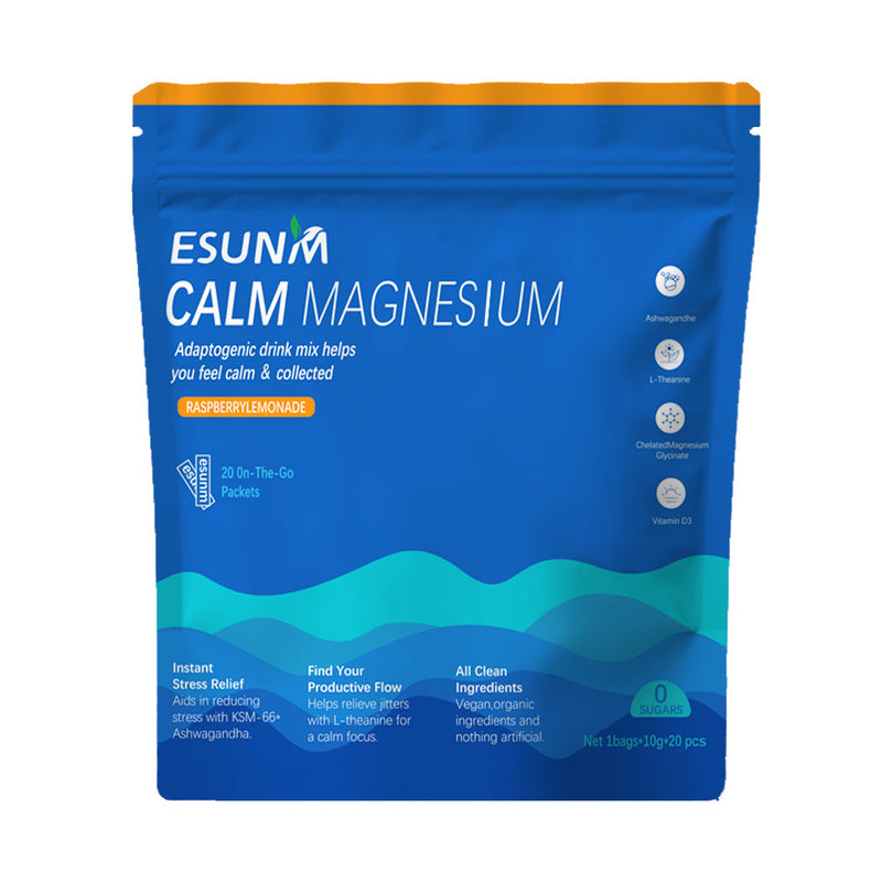 Calm Magnesium Powder with Ashwagandha, L-Theanine, Vitamin D3, and Whey Protein (20 sachets) | Dietary Supplement for Stress, Calm, Sleep, and Relaxation