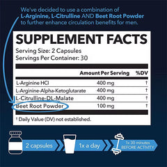 L-Arginine Capsules with L-Citrulline and Beet Root | Dietary Supplement for Strength, Blood Flow, Endurance, Stamina, and Muscle Growth