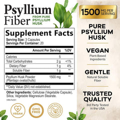 Psyllium Fiber Capsules (1500mg) | Dietary Supplement for Digestion, Bowel Movement, and Regularity Support