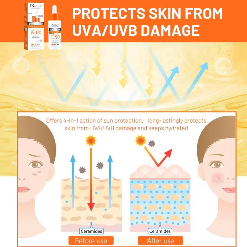 DISAAR Sunscreen Serum (50ml size, SPF 90 PA+++) | For UVA/UVB Protection, Whitening, Moisturizing, and Blocking