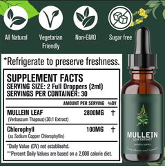 GINAX Mullein Leaf Liquid Drops with Chlorophyll (60ml, 2800mg Mullein, 100mg Chlorophyll)