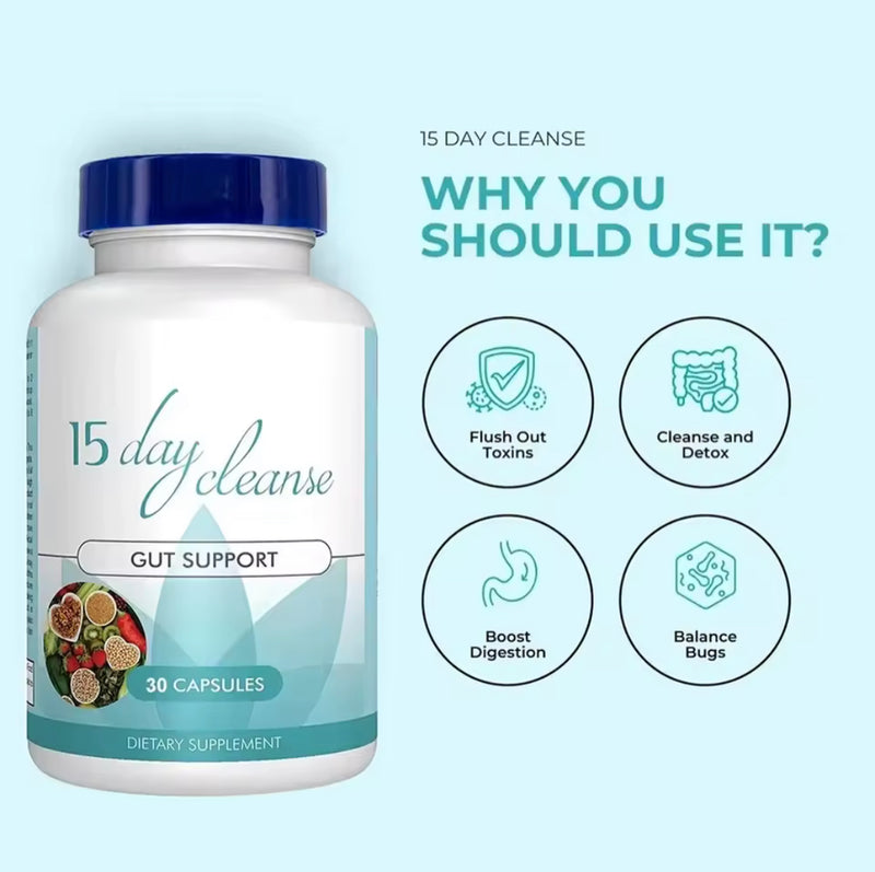 15 Day Cleanse Capsule | Dietary Supplement for Detox, Gut, Colon, Constipation, Bloating, and Digestive Health