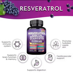 14-in-1 Resveratrol Blend Capsule — Resveratrol, Fisetin, Berberine, Quercetin, Grape Seed, Milk Thistle, Green Tea, NAD+, Noni, NAC, Blueberry, Alfalfa, Pomegranate, and Acai