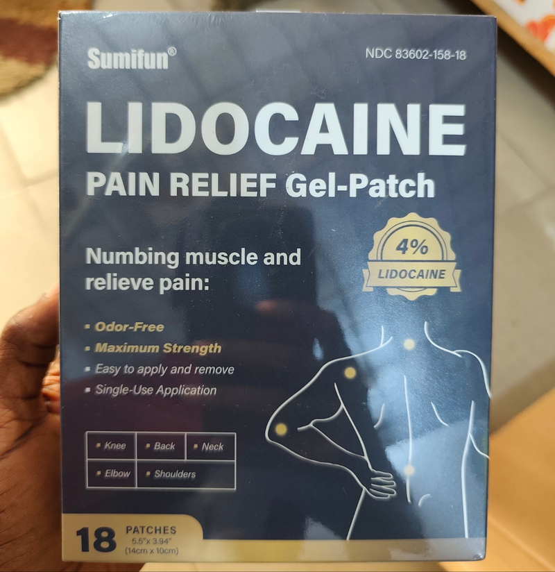 Lidocaine Pain Relief Gel-Patch (4% Lidocaine, 18 patches) | Medicated Patch for Body Aches and Pains