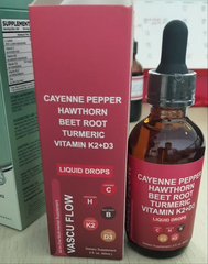 VASCU FLOW Cayenne Pepper Liquid Drops with Hawthorn, Beet Root, Turmeric, and Vitamins K2 & D3 (60ml)