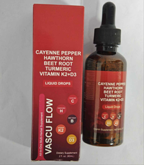 VASCU FLOW Cayenne Pepper Liquid Drops with Hawthorn, Beet Root, Turmeric, and Vitamins K2 & D3 (60ml)