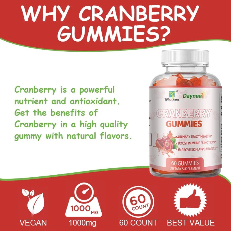 Cranberry Gummies | Dietary Supplement for Urinary Tract, Detox, Immunity, and Skin Health