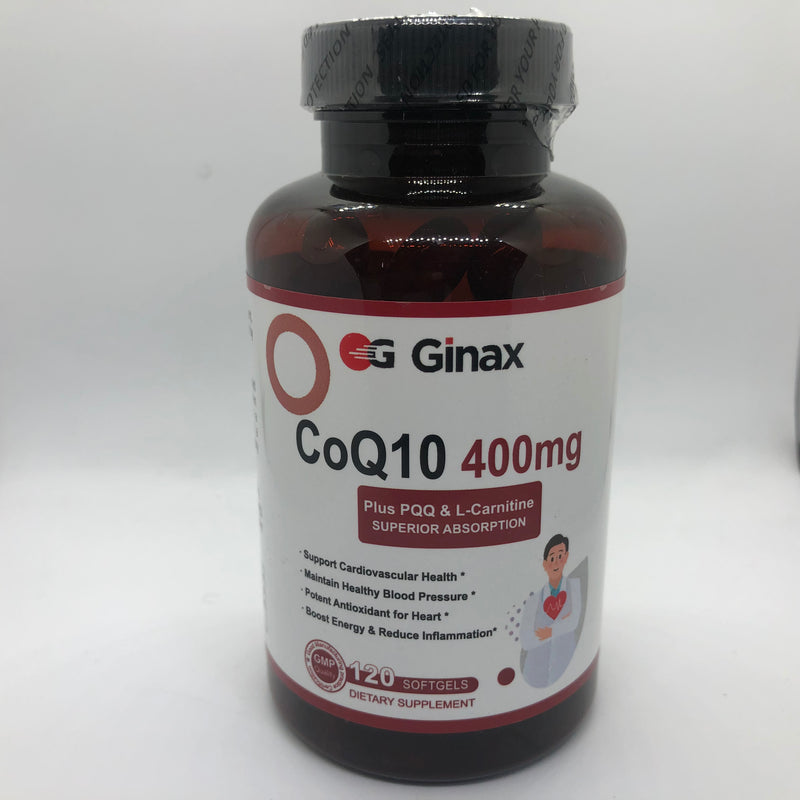 GINAX Coenzyme Q10 Capsules with PQQ and Omega-3 (120 softgels, 550mg) | Dietary Supplement for Cardiovascular, Brain, Energy, Skin, and Cellular Health