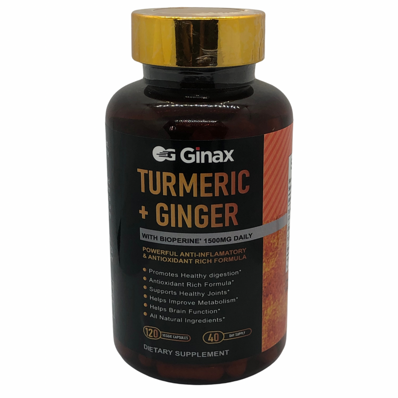 GINAX Turmeric and Ginger Capsules with Black Pepper (120 capsules, 2000mg)