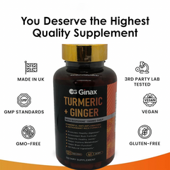 GINAX Turmeric and Ginger Capsules with Black Pepper (120 capsules, 2000mg)