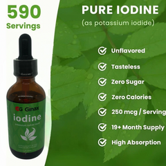 GINAX Iodine Drops (60ml, 250mcg, unflavored) | Dietary Supplement for Thyroid, Energy, Metabolism, and Immunity