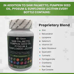 GINAX 16-in-1 Saw Palmetto Blend Capsule (90 capsules) — Saw Palmetto, Pumpkin Seed, Pygeum, Sunflower Lecithin, Zinc, Stinging Nettle, Resveratrol, Lycopene, Selenium, Vitamin D3, Quercetin, Turmeric, Pomegranate, Cranberry, Flax Seed, & Beta-Sitosterol