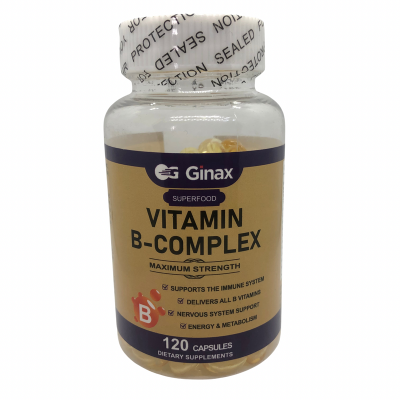 GINAX Vitamin B-Complex Capsule (120 softgels) | Dietary Supplement for Immunity, Nervous System, Energy, Metabolism, Heart, and Cognition