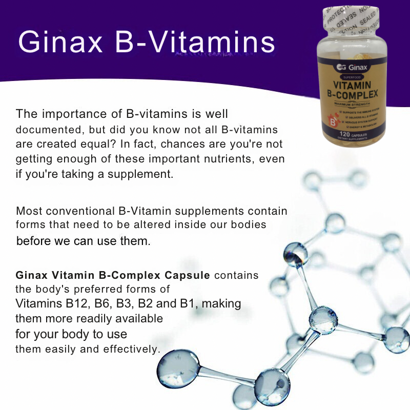 GINAX Vitamin B-Complex Capsule (120 softgels) | Dietary Supplement for Immunity, Nervous System, Energy, Metabolism, Heart, and Cognition