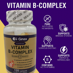 GINAX Vitamin B-Complex Capsule (120 softgels) | Dietary Supplement for Immunity, Nervous System, Energy, Metabolism, Heart, and Cognition