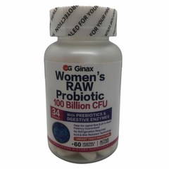 GINAX Women’s Raw Probiotic Capsules with Prebiotics, Probiotics, and Digestive Enzymes (34 strains, 100 billion CFUs)