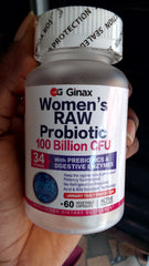 GINAX Women’s Raw Probiotic Capsules with Prebiotics, Probiotics, and Digestive Enzymes (34 strains, 100 billion CFUs)