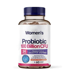 Women’s Raw Probiotic Capsules (100 billion CFUs, 34 strains) | Dietary Supplement with Prebiotic, Probiotic, and Digestive Enzymes