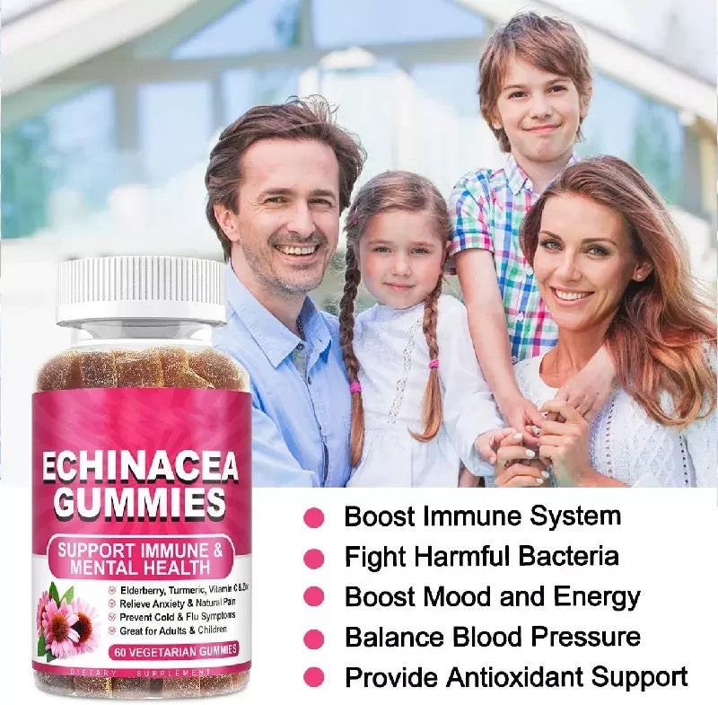 Echinacea Gummies with Elderberry | Dietary Supplement for Respiratory, Heart, Mental, Digestive and Immune Health