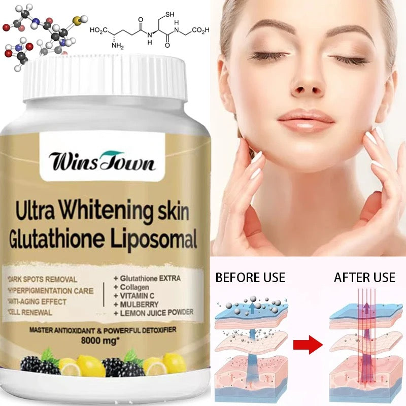 Ultra Whitening Skin Capsules with Liposomal Glutathione (8000mg) | Dietary Supplement for Dark Spots, Hyperpigmentation, and Anti-aging