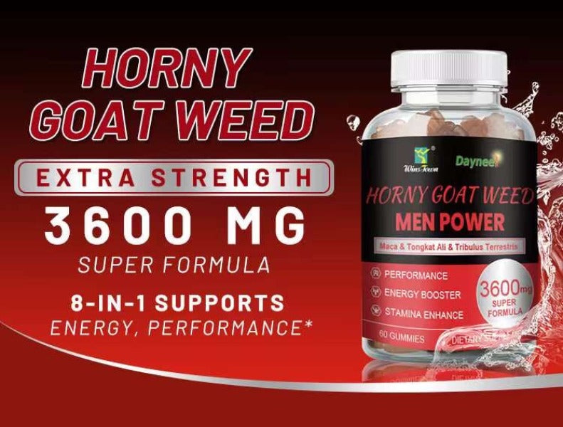 Horny Goat Weed Gummies with L-Citrulline, Tongkat Ali, and Tribulus Terrestris (3600mg) | Dietary Supplement for Energy, Stamina, and Sexual Performance