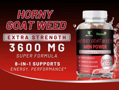 Horny Goat Weed Gummies with L-Citrulline, Tongkat Ali, and Tribulus Terrestris (3600mg) | Dietary Supplement for Energy, Stamina, and Sexual Performance