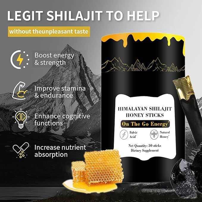 Pure Himalayan Shilajit Honey Sticks with Fulvic Acid and Saffron (30 sticks)