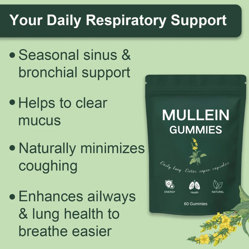 Mullein Gummies (2000mg) | Dietary Supplement for Sinus, Bronchitis, Cough, Lungs and Respiratory Health