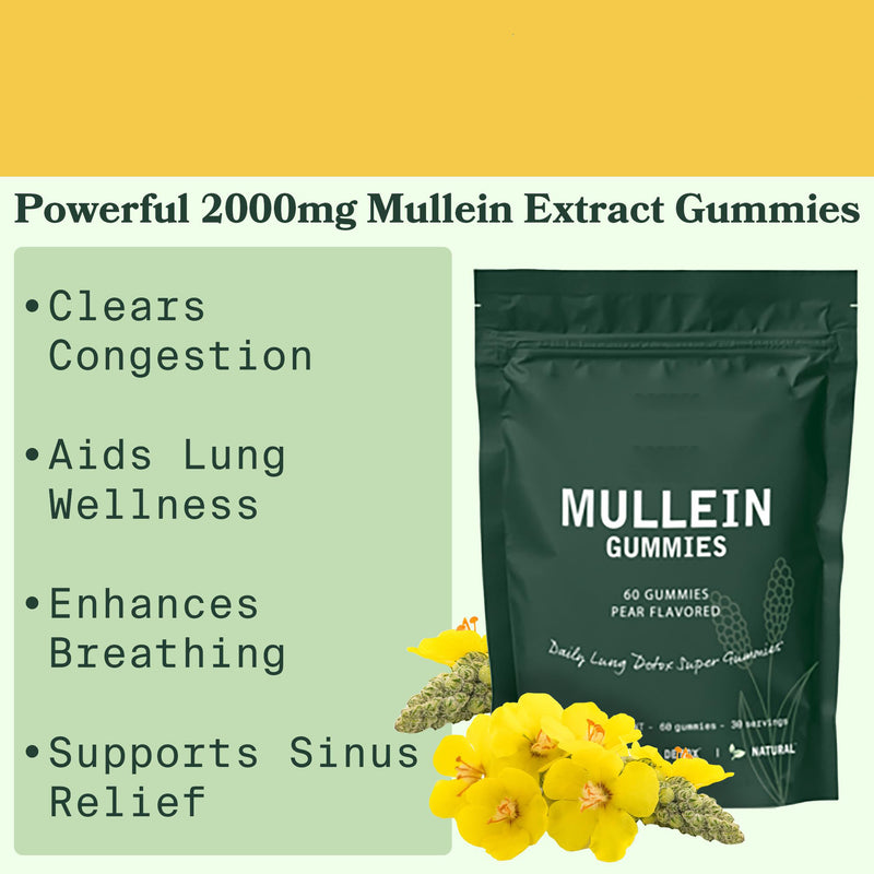 Mullein Gummies (2000mg) | Dietary Supplement for Sinus, Bronchitis, Cough, Lungs and Respiratory Health