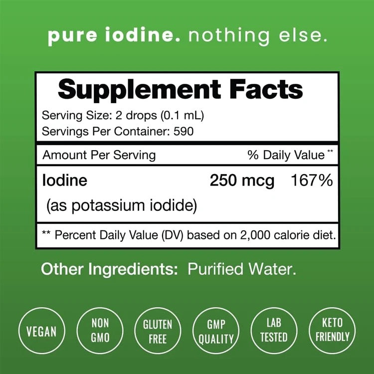 Iodine Drops (60ml, 250mcg) | Dietary Supplement for Thyroid, Energy, Metabolism, and Immunity