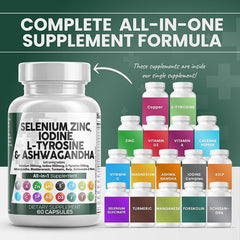 GINAX 16-in-1 Selenium Blend Capsules — Selenium, Zinc, Iodine, L-Tyrosine, Ashwagandha, Turmeric, Bladderwrack, Kelp, Schisandra, Forskolin, Cayenne Pepper, Vitamins A, C & D3, Magnesium, Copper, Manganese