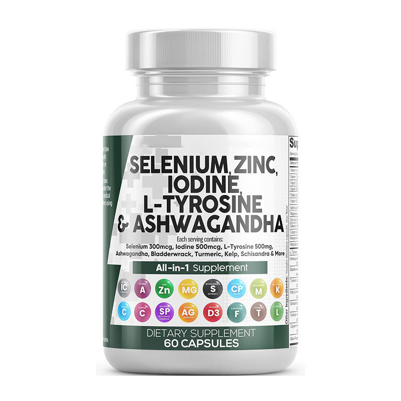 GINAX 16-in-1 Selenium Blend Capsules — Selenium, Zinc, Iodine, L-Tyrosine, Ashwagandha, Turmeric, Bladderwrack, Kelp, Schisandra, Forskolin, Cayenne Pepper, Vitamins A, C & D3, Magnesium, Copper, Manganese